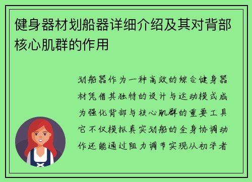 健身器材划船器详细介绍及其对背部核心肌群的作用